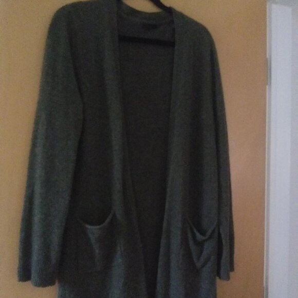 ATM sz Large 100% Cashmere Cardigan olive and gray longer length - Picture 1 of 5